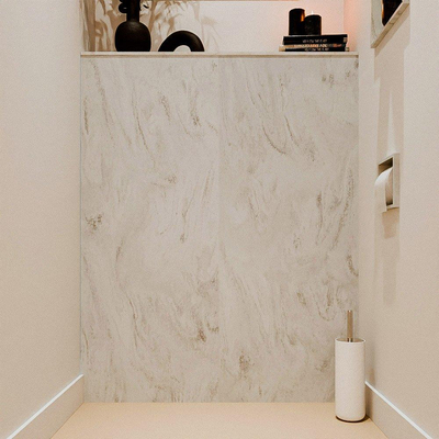 MONDIAZ HOPE Toiletplaat Set - solid surface achterwand - 100x125cm - Planchet 100x23cm - niet voorgeboord - Opalo