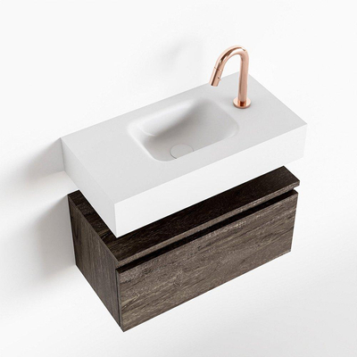MONDIAZ ANDOR Meuble WC - 60x30x30cm - 1 trou de robinet - 1 tiroir - dark brown mat - lavabo centré - Solid surface - Blanc