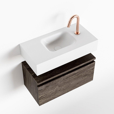 MONDIAZ ANDOR Toiletmeubel - 60x30x30cm - 1 kraangat - 1 lades - dark brown mat - wasbak midden - Solid surface - Wit