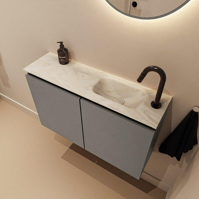 MONDIAZ TURE-DLUX 80cm toiletmeubel Smoke. EDEN wastafel Ostra positie rechts. Met 1 kraangat.