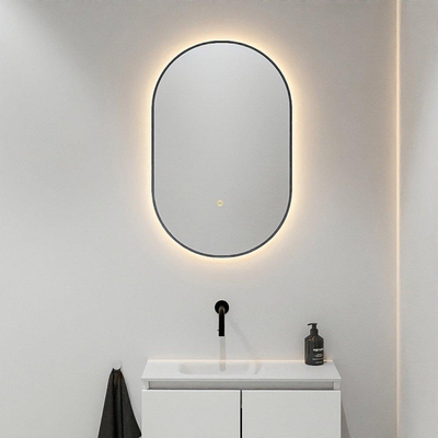 Mondiaz GLOW spiegel – ovaal – 45x90 cm – indirecte LED rondom – bewegingssensor – Dark Grey (grijs)