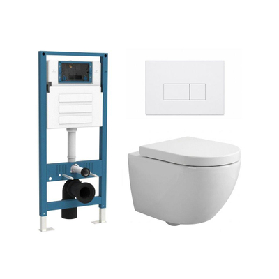 QeramiQ Dely Swirl Compact Ensemble WC - réservoir encastré QeramiQ flush - abattant 25 mm - plaque de commande en plastique blanc brillant - boutons rectangulaires - blanc brillant