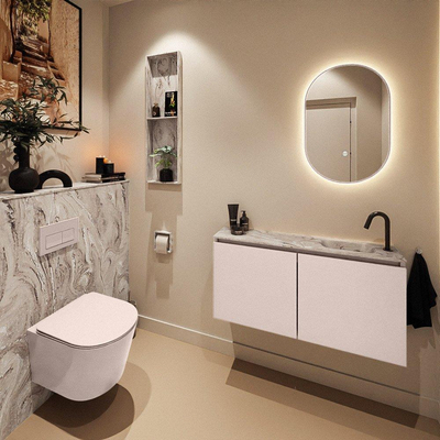 MONDIAZ TURE-DLUX Meuble toilette - 100cm - Rosee - EDEN - vasque Glace - position droite - 1 trou de robinet