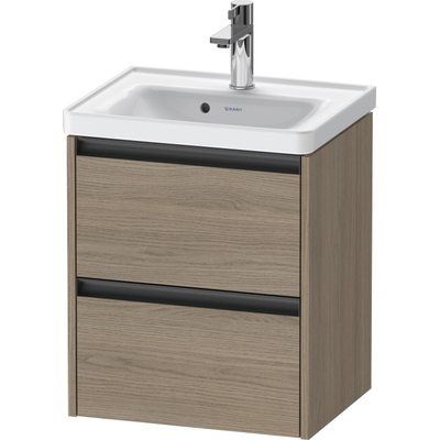 Duravit Ketho.2 Wastafelonderbouwkast - met 2 laden - 48.4x37.5x54.9cm - met grepen antraciet - eiken terra mat