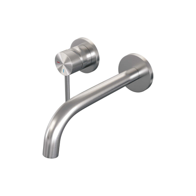 BRAUER Brushed Carving Wastafelmengkraan inbouw - gebogen uitloop rechts - hendel lang smal carving - inclusief inbouwdeel - model A2 PVD - geborsteld RVS