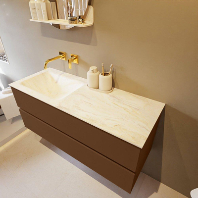 Mondiaz VICA-DLUX ensemble de meuble de salle de bain - 120cm - meuble sous-vasque reposant - 2 tiroirs - lavabo encastrée cloud gauche - sans trous de robinet - version haute de 60cm - ostra