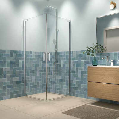 Sealskin Inc. Tweedelige hoekinstap 100x100x200cm 8mm helder veiligheidsglas met antikalklaag Zilver hoogglans