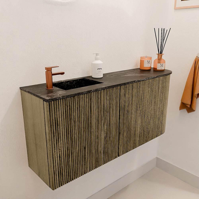 Mondiaz JOYA-DLUX 91.6cm toiletmeubel - ronding rechts kleur Dusk - Wastafel FAYE positie Links 1 kraangat kleur Lava.