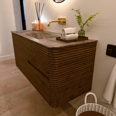 Mondiaz CIRO-DLUX Badkamermeubelset - 110x45x50cm - Solid surface wastafel Oza - 1 wasbak Midden - zonder kraangaten - 2 lades - Dusk