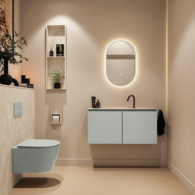 MONDIAZ TURE-DLUX Meuble toilette - 100cm - Greey - EDEN - vasque Ostra - position centrale - 1 trou de robinet