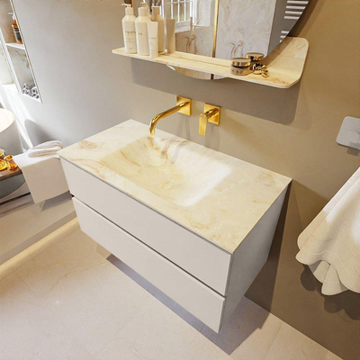 MONDIAZ VICA-DLUX Ensemble meuble de salle de bains - 90cm - meuble bas linen - 2 tiroirs - lavabo encastré cloud central - sans trous de robinet - version haute 60cm - frape