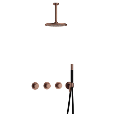Hotbath Cobber IBS70 Regendoucheset - inbouw - 15cm plafondarm - 20cm ronde hoofddouche - staafhanddouche - PVD - koper geborsteld
