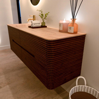 Mondiaz CIRO-DLUX Meuble de salle de bains - 150x45x50cm - Plan-vasque Solid surface Saba - 1 vasque à gauche - 1 trou de robinet - 4 tiroirs - Ruby