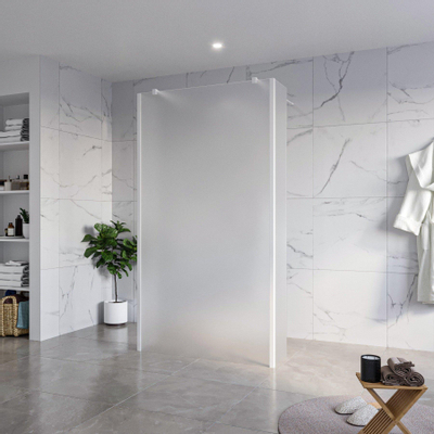 Fortifura Galeria Douche à l'italienne - 110x200cm - verre satiné - anticalcaire - verre de sécurité 8mm - 2 parois latérales 30cm - avec bras muraux et profilés d'angle - Blanc mat