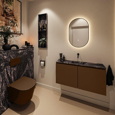 MONDIAZ TURE-DLUX Meuble toilette - 100cm - Rust - EDEN - vasque Lava - position centrale - sans trou de robinet