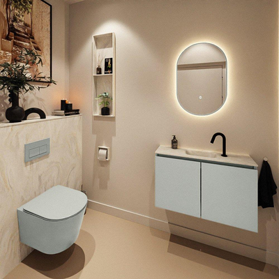 MONDIAZ TURE-DLUX Meuble WC 80 cm Greey. Lavabo EDEN Ostra position milieu. Avec 1 trou de robinet.