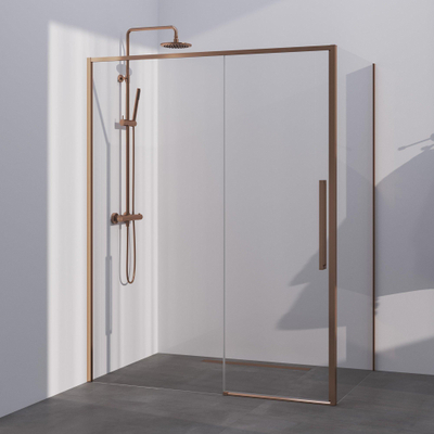 BRAUER Season cabine de douche - 140x80x200cm - porte coulissante - verre clair - réversible - revêtement en verre - Cuivre