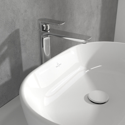 Villeroy & Boch O.novo ensemble de robinet à levier unique rehaussé avec bonde de vidage Push-Open - chrome