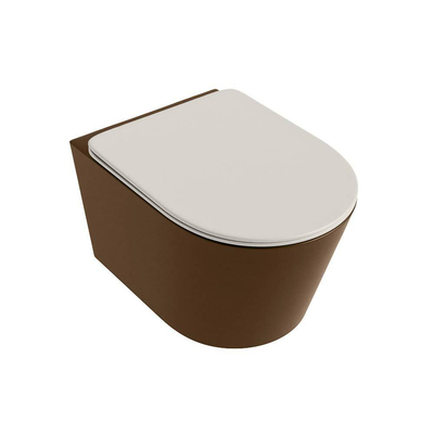 Mondiaz LAVIE hangtoilet – spoelrandloos – 36 x 53 cm – met softclose zitting – Rust (bruin), zitting Linen (offwhite)