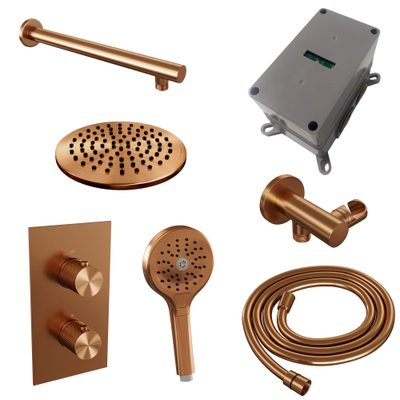 BRAUER Copper Carving inbouw regendoucheset – Ø20 cm hoofddouche – 40 cm rechte wandarm – ronde handdouche
