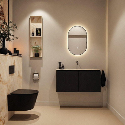 MONDIAZ TURE-DLUX Meuble toilette - 100cm - Urban - EDEN - vasque Frappe - position centrale - sans trou de robinet