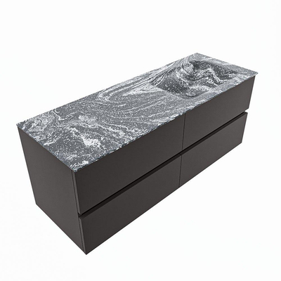 Mondiaz VICA-DLUX ensemble de meuble de salle de bain - 130cm - meuble sous-vasque gris foncé - 4 tiroirs - lavabo encastré cloud droite - 1 trou de robinet - version haute de 60cm - lave