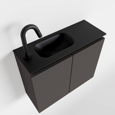 MONDIAZ TURE Fonteinset - 60x23x50cm - 1 kraangat - 2 deuren - darkgrey mat - Wasbak links - Solid Surface Zwart