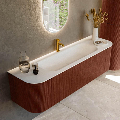 Mondiaz KURVE Badkamermeubelset - 160x46x40cm - 1 lade - 2 deuren - wastafel solid surface - midden - 1 kraangat - Ruby