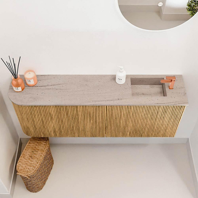 Mondiaz JOYA-DLUX Meuble de toilette - arrondi gauche couleur Chêne - Vasque FAYE position Droite 1 trou de robinet couleur Saba