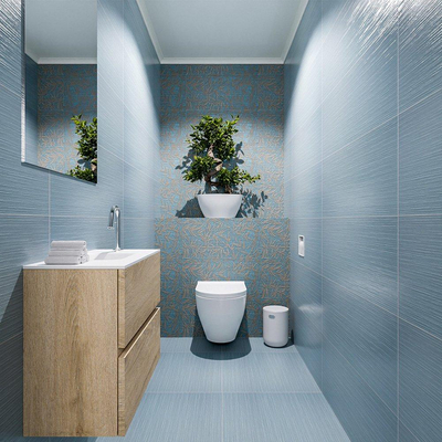 MONDIAZ ADA Meuble WC - 60x30x50cm - 1 trou de robinet - 2 tiroirs - chêne blanchi mat - lavabo centré - Solid surface - Blanc