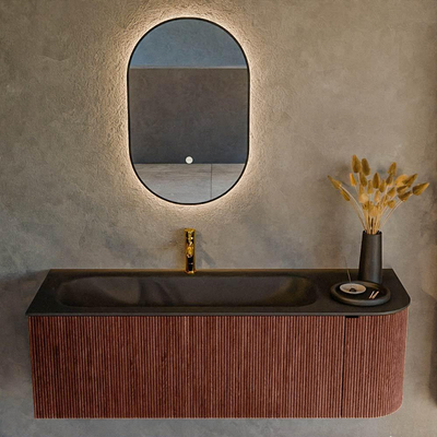Mondiaz KURVE Badkamermeubelset - 135x46x40cm - 1 lade - 1 deur - wastafel solid surface - links - 1 kraangat - Ruby