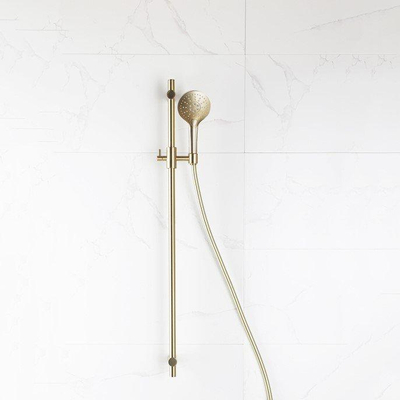 Fortifura Calvi glijstangset - met ronde handdouche - gladde doucheslang - PVD - geborsteld messing (goud)