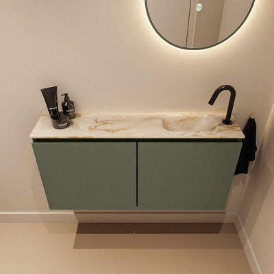 MONDIAZ TURE-DLUX 100cm toiletmeubel Army. EDEN wastafel Frappe positie rechts. Met 1 kraangat.