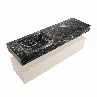 Mondiaz ALAN-DLUX Ensemble de meuble - 150cm - meuble Linen mat - 1 tiroir - Lavabo Cloud Lava suspendu - vasque Gauche - 0 trous de robinet