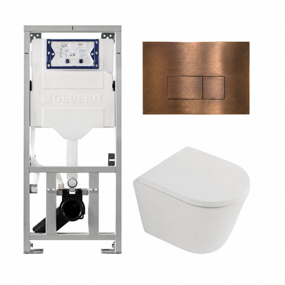 QeramiQ Dely Pack WC - 36,3x51,7cm - à fond creux - sans bride - réservoir encastré Geberit UP320 - abattant WC softclose 35 mm - plaque de commande en cuivre - boutons rectangulaires - blanc mat