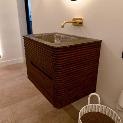 Mondiaz CIRO-DLUX Meuble de salle de bains set - 70x45x50cm - Plan-vasque Solid surface Lava - 1 vasque au milieu - sans trous de robinet - 2 tiroirs - Ruby