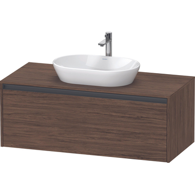 Duravit Ketho.2 Wastafelonderbouwkast - inclusief consoleplaat - met 1 lade - 120x55x45.9cm - met handgreep antraciet - donker noten mat