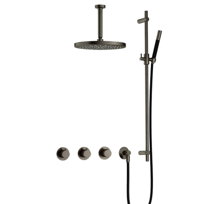 Hotbath Cobber IBS70 Regendoucheset - inbouw - 15cm plafondarm - 30cm ronde hoofddouche - staafhanddouche - glijstang - mat/glans verouderd ijzer (zwart)