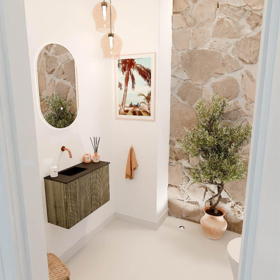 Mondiaz JOYA 60cm toiletmeubel - kleur Dusk - Wastafel FAYE positie Links Zonder kraangat kleur Urban.