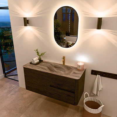 Mondiaz CIRO-DLUX Ensemble de meuble de salle de bains - 110x45x50cm - Plan vasque solid surface Sombra - 1 vasque à droite - 1 trou de robinet - 2 tiroirs - Shadow