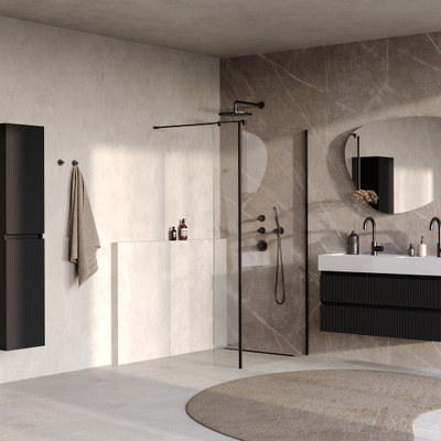 BRAUER Oblivion Douche à l'italienne - 90x200cm - paroi latérale 40cm - revêtement verre - verre clair - noir mat