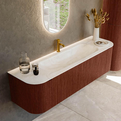 Mondiaz KURVE-DLUX Badkamermeubelset - 160x46x40cm - 1 lade - 2 deuren - wastafel solid surface - midden - 1 kraangat - Ruby