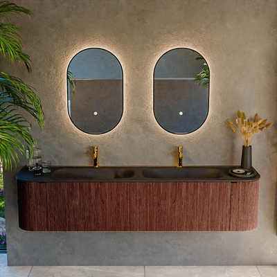 Mondiaz KURVE Ensemble de meuble salle de bain - 190x46x40cm - 2 tiroirs - 2 portes - lavabo en solid surface - double - 2 trous de robinet - Ruby