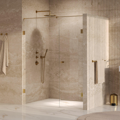 BRAUER Void Carving Nisdeur - 2-delig - 160x200cm - 70cm draaideur aan muur - glascoating - omkeerbaar - helder glas - geborsteld goud PVD