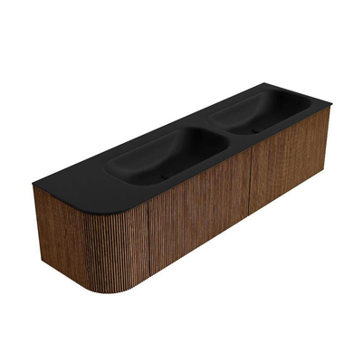 MONDIAZ KURVE 165cm Meuble salle de bain avec module 25 G - couleur Walnut - 2 tiroirs - 1 porte - vasque BIG SMALL double / droite - 2 trous de robinet - Urban