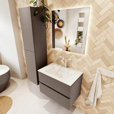 Mondiaz VICA Ensemble de meuble de salle de bain - 70cm - meuble sous-vasque fumée - 2 tiroirs - lavabo nuage milieu - 1 trou de robinet - version haute 60cm - talc