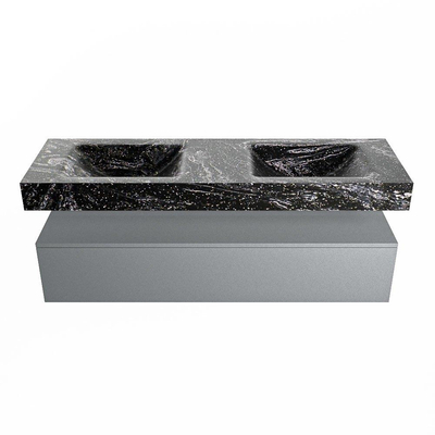 Mondiaz ALAN-DLUX Ensemble de meuble - 150cm - meuble Plata mat - 1 tiroir - Lavabo Cloud Lava suspendu - vasque Gauche et droite - 2 trous de robinet