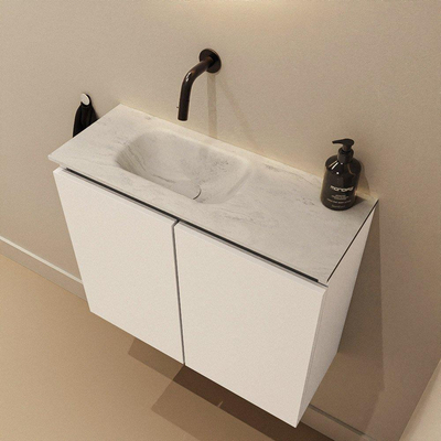 MONDIAZ TURE-DLUX Meuble toilette - 60cm - Talc - EDEN - vasque Opalo - position gauche - sans trou de robinet