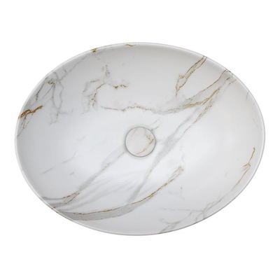 Riho Marmic Oval vasque à poser 52x39.5x13cm Céramique ovale marbre blanc mat