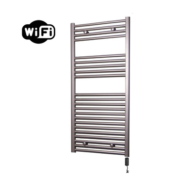 Sanicare HVW Elektrische Radiator - 111.8x45cm - 596W - wifi - thermostaat - zwart - rechtsonder - inox look (zilver)